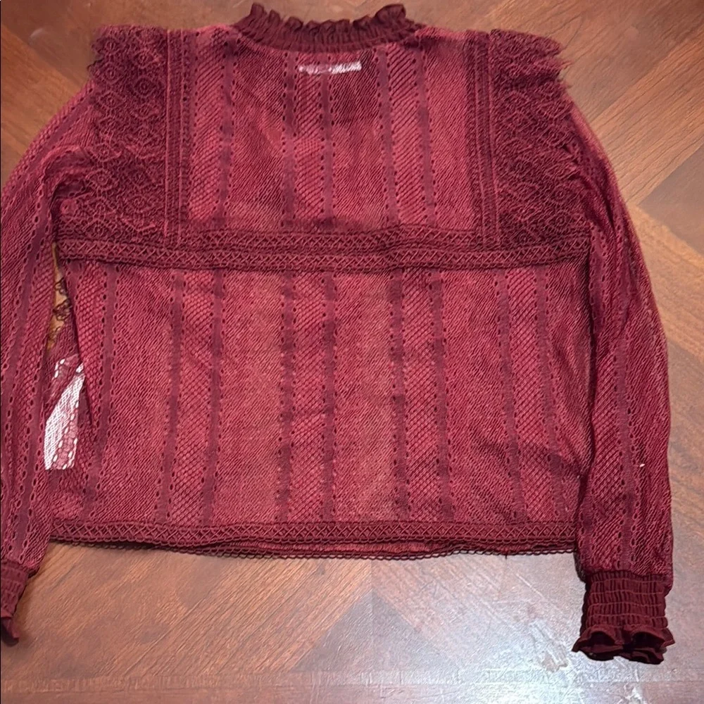 Zara Deep Red Lace Blouse Sz medium M